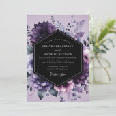 Aubergine Twilight Bloom Wedding Kaart (Staand voorkant)