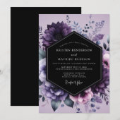 Aubergine Twilight Bloom Wedding Kaart (Voorkant / Achterkant)