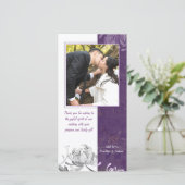 Aubergine Witte Bloemige Trouw Dank Je Foto Kaart (Staand voorkant)