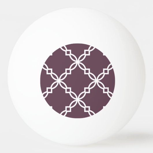 Aubergine Witte Grote Fancy Quatrefoil Patroon Pingpongbal (Achterkant)
