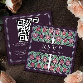 Aubergine Zilveren Bloem Koninklijke Trouw RSVP QR Informatiekaartje