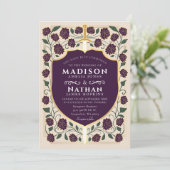 Aubergine Zwaard Schild Fantasy Wedding QR Code Kaart (Staand voorkant)