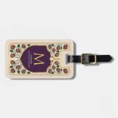 Aubergine Zwaard Schild Middeleeuwse Fantasy Monog Bagagelabel (Voorkant horizontaal)