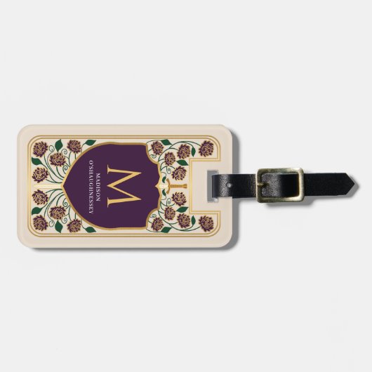 Aubergine Zwaard Schild Middeleeuwse Fantasy Monog Bagagelabel (Voorkant horizontaal)