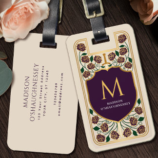 Aubergine Zwaard Schild Middeleeuwse Fantasy Monog Bagagelabel
