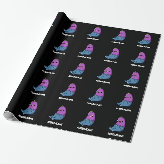 Auberjeans Funny Eggplant Pun Dark BG Cadeaupapier (Uitgerold)