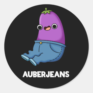Auberjeans Funny Eggplant Pun Dark BG Ronde Sticker