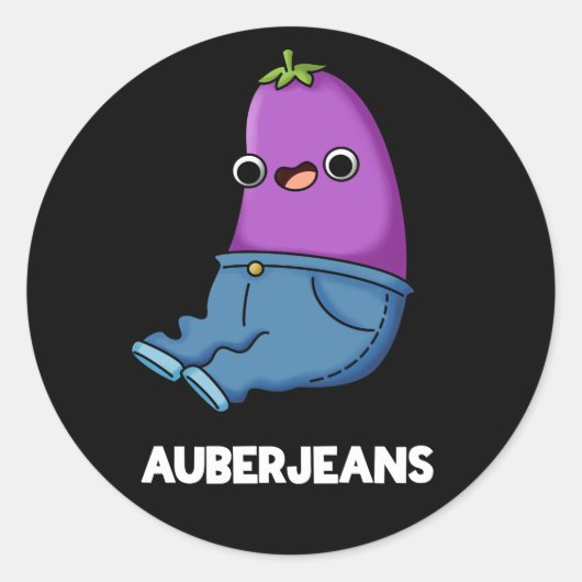 Auberjeans Funny Eggplant Pun Dark BG Ronde Sticker (Voorkant)
