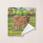 Aubrac-Koe en Cute Calf in lentepastuur Bad Handdoek (Wasdoekje)