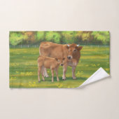 Aubrac-Koe en Cute Calf in lentepastuur Bad Handdoek (Handdoek)