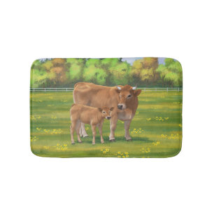 Aubrac-Koe en Cute Calf in lentepastuur Badmat
