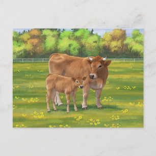 Aubrac-Koe en Cute Calf in lentepastuur Briefkaart
