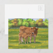 Aubrac-Koe en Cute Calf in lentepastuur Briefkaart (Voorkant / Achterkant)