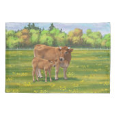 Aubrac-Koe en Cute Calf in lentepastuur Kussensloop (Achterkant-Links)