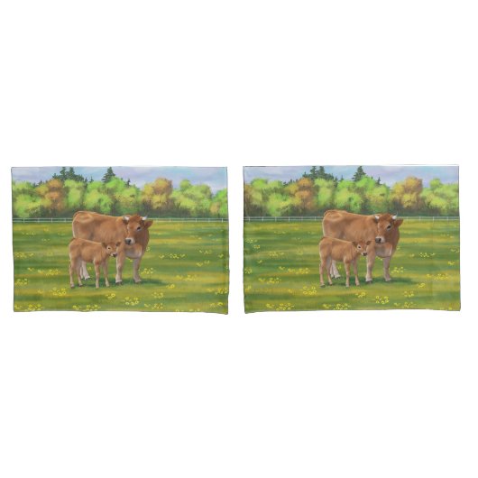 Aubrac-Koe en Cute Calf in lentepastuur Kussensloop (Voorkant-Set)