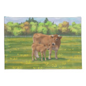 Aubrac-Koe en Cute Calf in lentepastuur Kussensloop (Achterkant-Rechts)