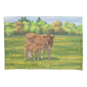 Aubrac-Koe en Cute Calf in lentepastuur Kussensloop (Voorkant-Links)