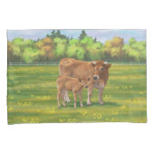 Aubrac-Koe en Cute Calf in lentepastuur Kussensloop (Voorkant-Rechts)