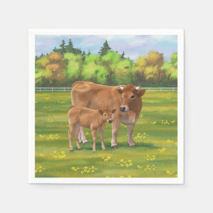 Aubrac-Koe en Cute Calf in lentepastuur Servet