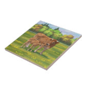 Aubrac-Koe en Cute Calf in lentepastuur Tegeltje (Zijkant)