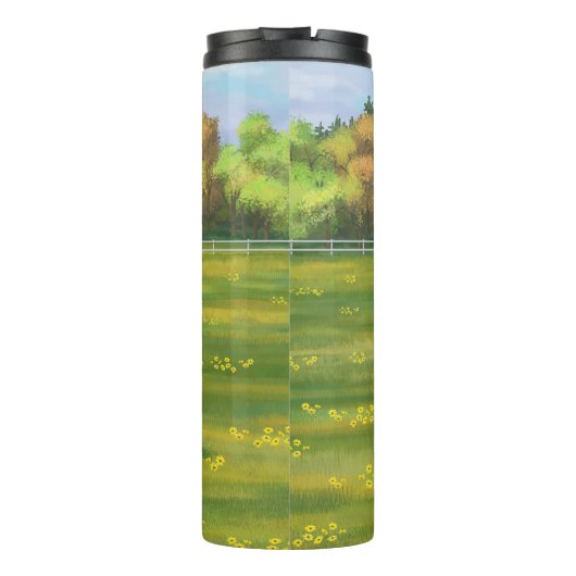 Aubrac-Koe en Cute Calf in lentepastuur Thermosbeker (Achterkant)