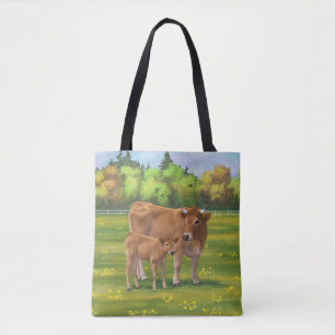 Aubrac-Koe en Cute Calf in lentepastuur Tote Bag