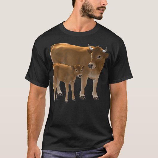 Aubrac of Jersey Brown Koe Cute Calf Cattle Art T-shirt (Voorkant)