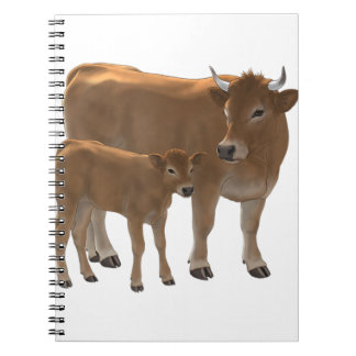 Aubrac of Jersey Brown Koe & Cute Calf Cattle Ranc Notitieboek