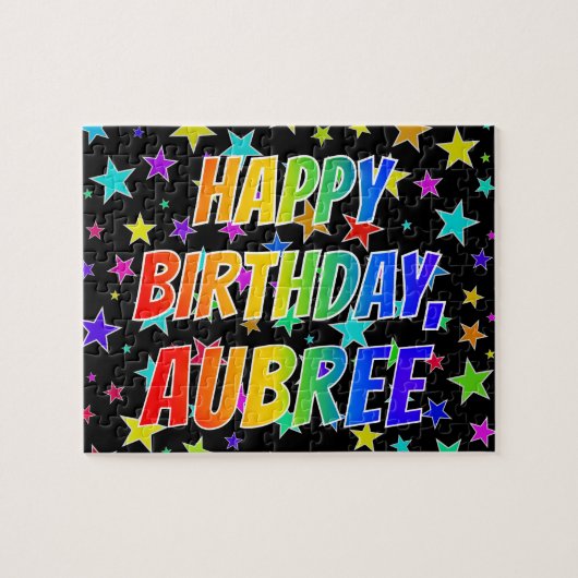 "AUBREE" Voornaam, geun "HAPPY BIRTHDAY" Legpuzzel (Horizontaal)