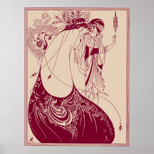 Aubrey Beardsley Peacock Skirt Maroon Poster (Voorkant)