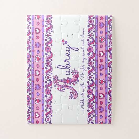 Aubrey naam betekenis roze paarse legpuzzel (Verticaal)