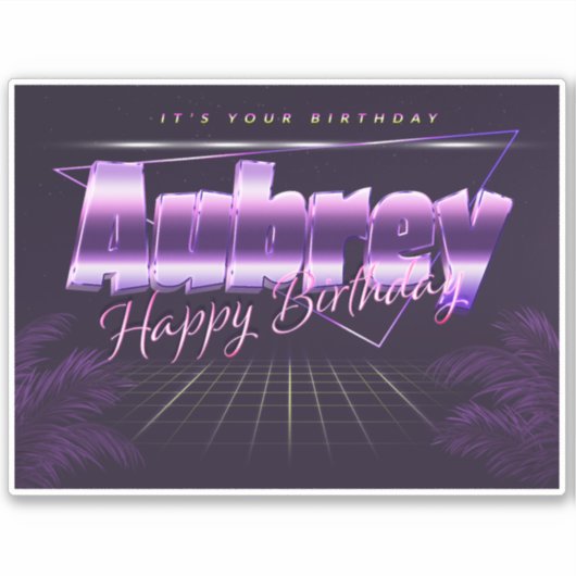 Aubrey Name Vorname lila retro Sticker Geburtstag (Voorkant)