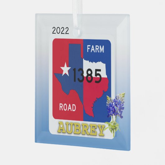 Aubrey, Texas & Bluebonnets Ornament (Voorkant links)