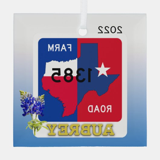 Aubrey, Texas & Bluebonnets Ornament (Achterkant)