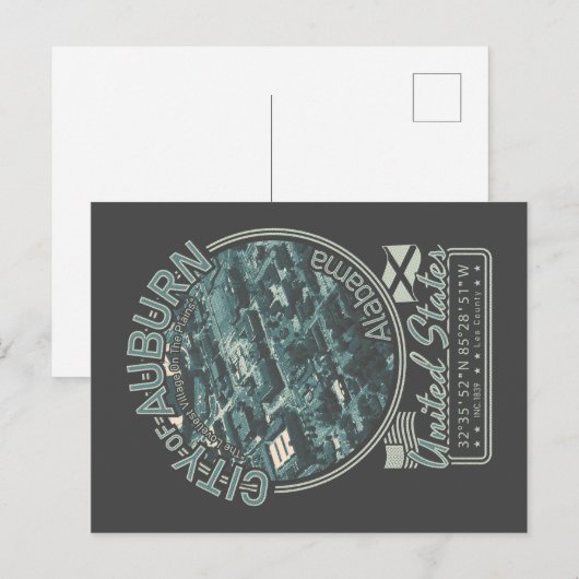AUBURN ALABAMA - ALABAMA CITYSCAPE BIRDS EYE UITZI BRIEFKAART (Voorkant / Achterkant)