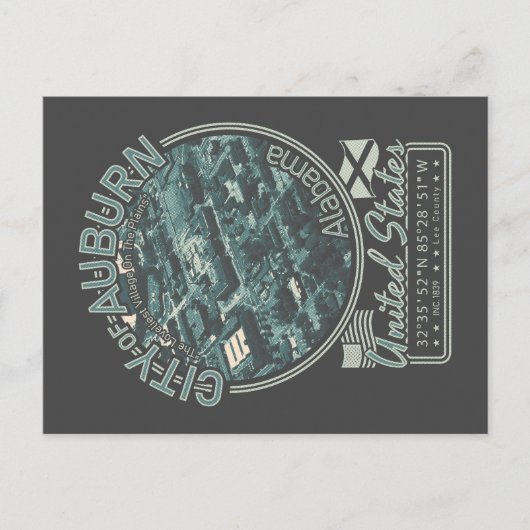 AUBURN ALABAMA - ALABAMA CITYSCAPE BIRDS EYE UITZI BRIEFKAART (Voorkant)