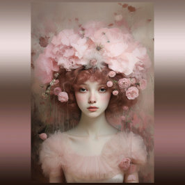 Auburn Beauty - Een Vrouwenportret en Bloemen Inpakpapier Vel