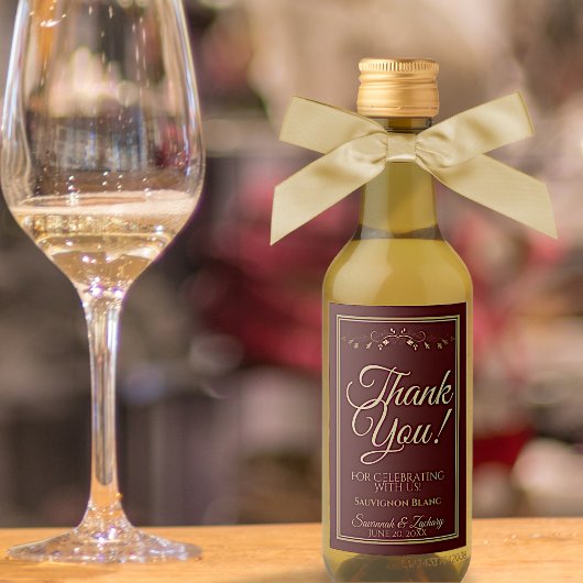 Auburn Brown and Gold Wedding Mini Dank je Wijn Etiket