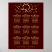 Auburn Brown & Gold 9 Table Wedding Seating Chart Poster (Voorkant)
