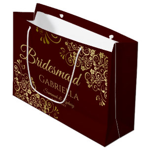 Auburn Brown & Gold Lace Elegant Bridesmaid Groot Cadeauzakje