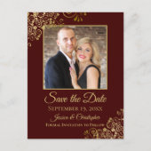 Auburn Brown & Gold Photo Save the Date Wedding Aankondigingskaart (Voorkant)