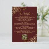 Auburn Bruin & Goud Chique Bruiloft QR Code Detail Informatiekaartje (Staand voorkant)