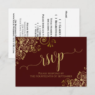 Auburn Bruin & Gouden Kalligrafie Bruiloft RSVP Kaartje