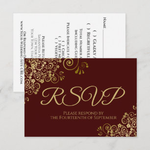 Auburn Bruin met Elegante Gouden Kant Bruiloft RSVP Kaartje