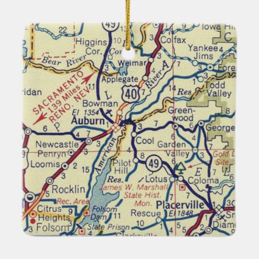 Auburn CA Map Keramisch Ornament (Achterkant)