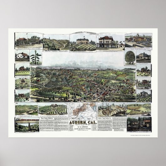 Auburn, CA Panoramic Map - 1887 Poster (Voorkant)