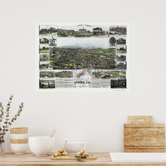 Auburn, CA Panoramic Map - 1887 Poster (Keuken)