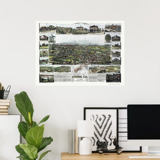 Auburn, CA Panoramic Map - 1887 Poster (Thuiskantoor)