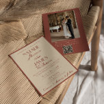 Auburn Copper Old Money QR Code Photo Wedding Kaart<br><div class="desc">This wedding invitation is perfect for your wedding if you are looking for an elegant unique and easy editable invitation .An elegant unique luxurious auburn and copper image QR code wedding template invitation. as you see it features a copper old money background. And classy Parisian font in auburn old money...</div>
