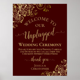 Auburn & Gold Stylish Unplugged Wedding Ceremony Poster